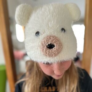 Charming White Bear Plush Hat for Kids - Snow gear, Purchased in Big Bear, CA